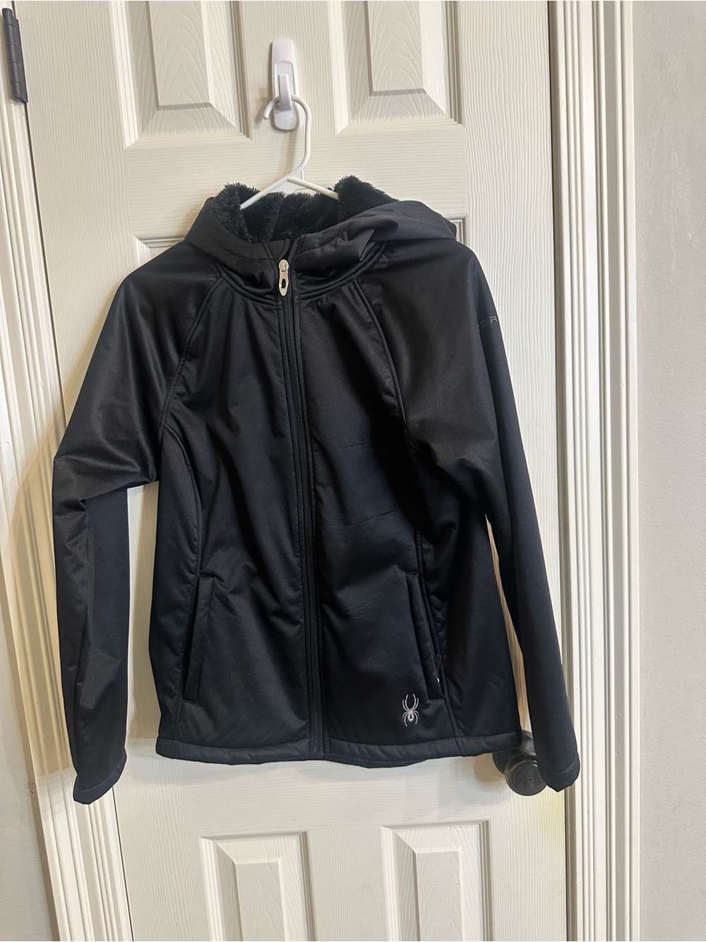 Spyder Black Hooded Softshell Jacket with Fleece Lining